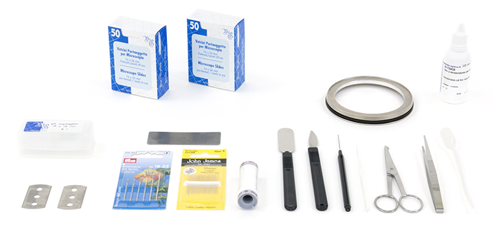 FIBRE MICROSCOPE KIT KIT PER PREPARAZIONE FIBRE FILATI E TESSUTI